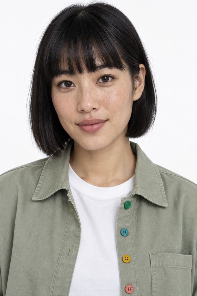 Head-and-shoulders portrait by GPT Image 2.5 Sunburst, four buttons in the right colours and order